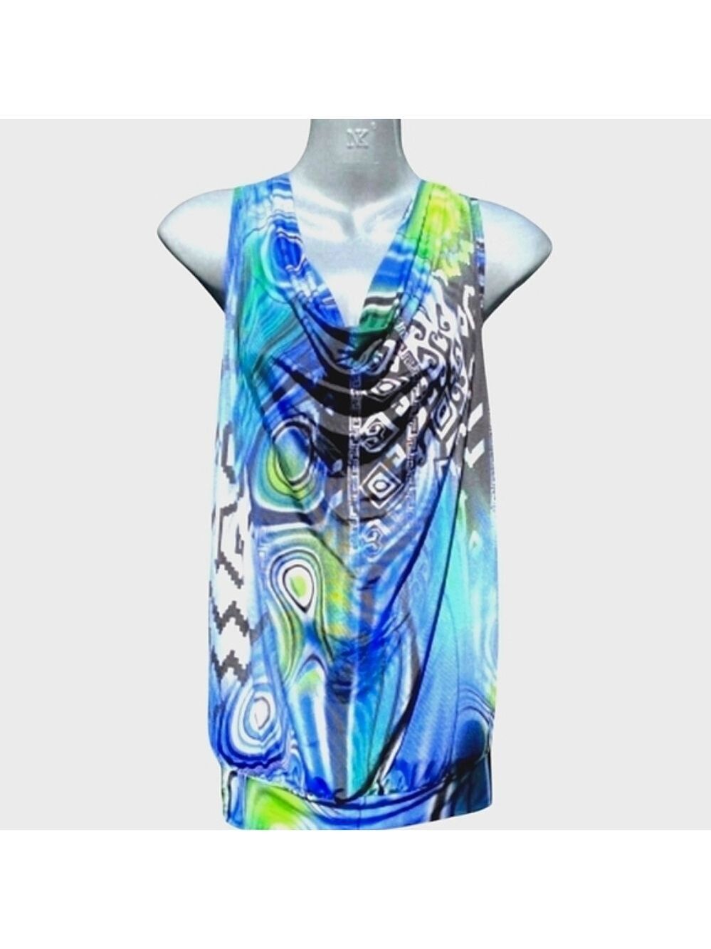 INCONNUE Open Back Y2K Abstract Print Sleeveless Blouse Size Small